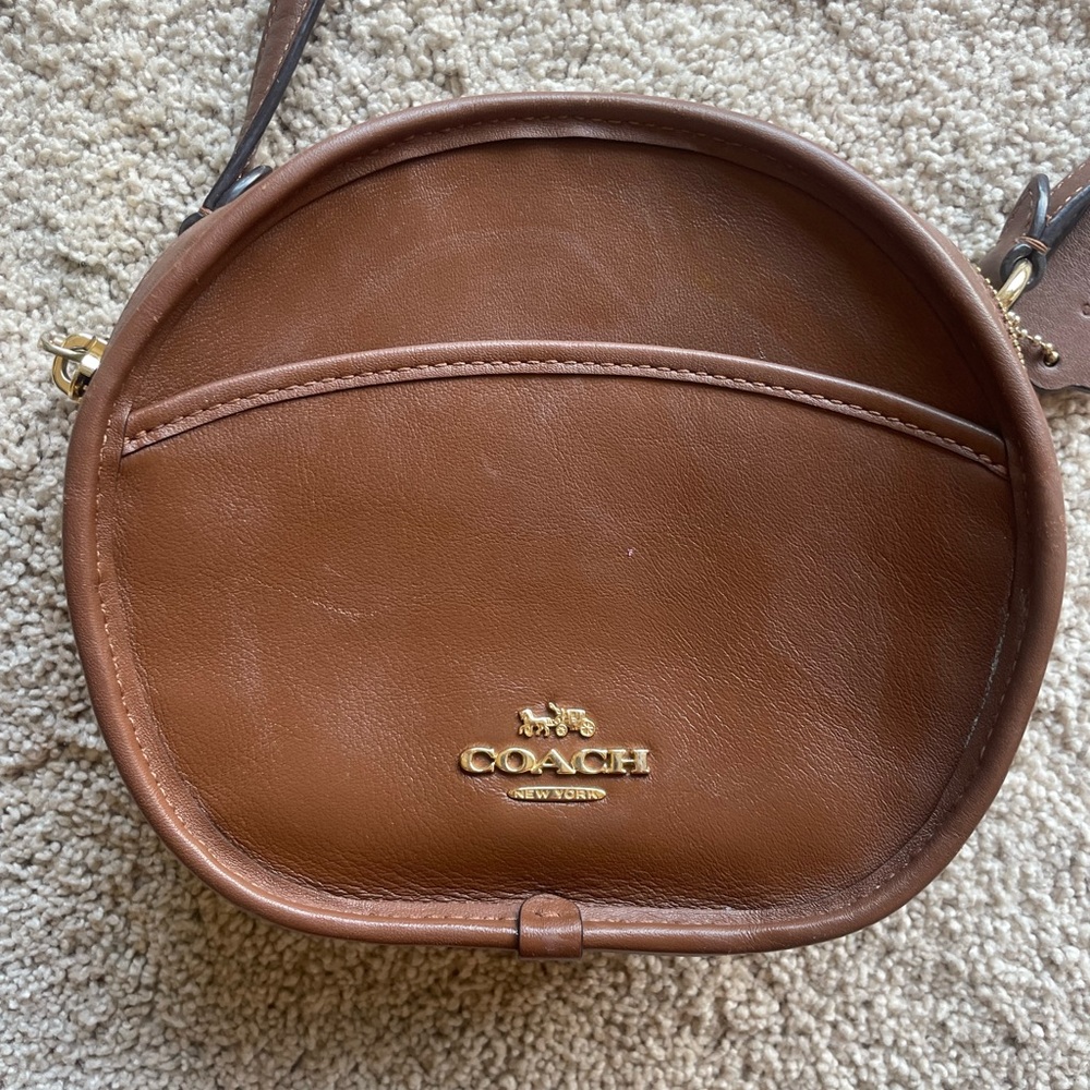 Coach Tan Leather Round Crossbody Bag